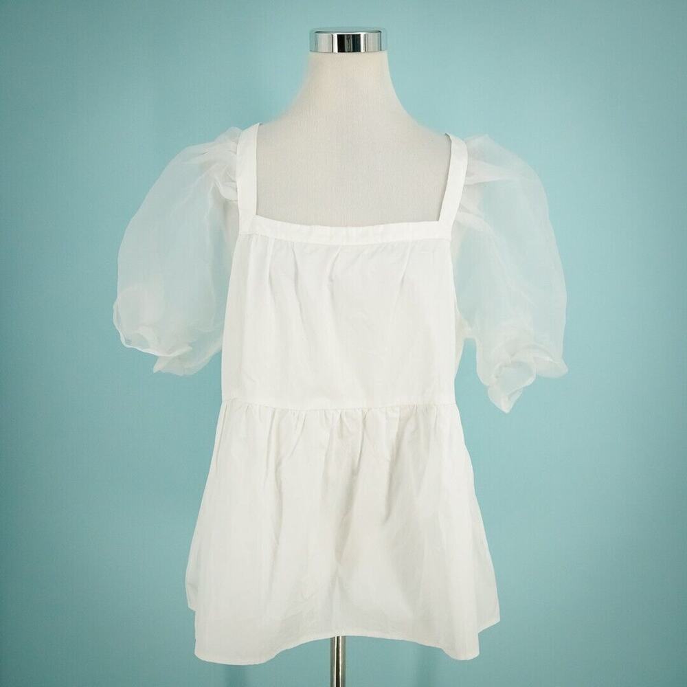 Pomander Place Tuckernuck Size XL Tinsley White Sheer Puff Short Sleeve Top
